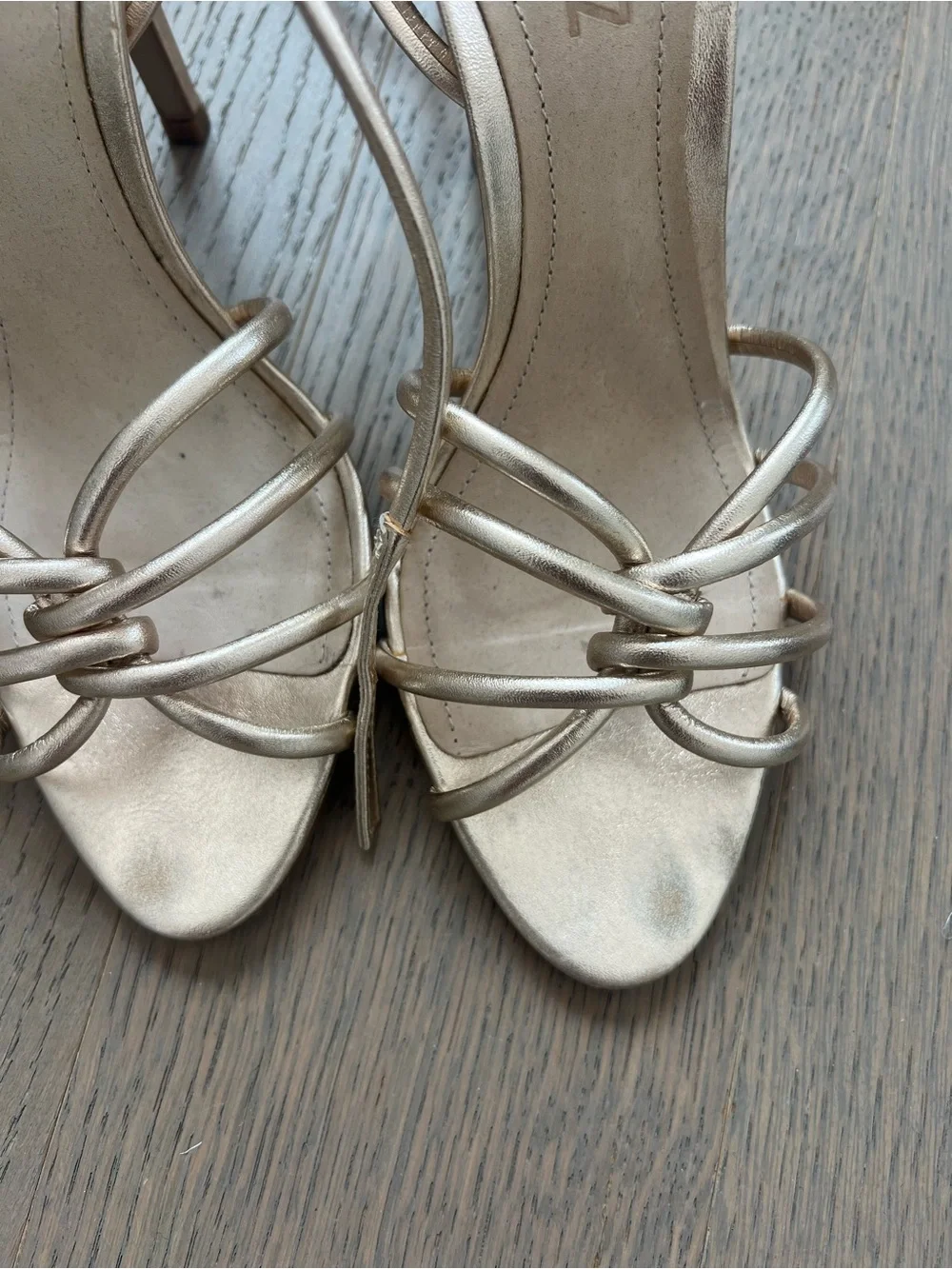 Schutz Metallic Gold Strappy Women's Heeled Sandals
